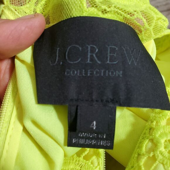 J.Crew Collection Neon Yellow Sleeveless Shift Lace Formal Dress  Size 4 - Picture 8 of 8